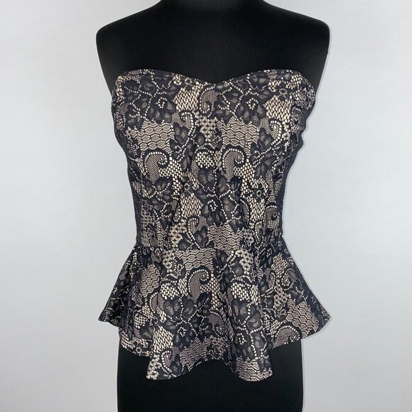 Have Womens L Floral Lace Strapless Peplum Top Lined Back Zipper Boho Party - Picture 1 of 15